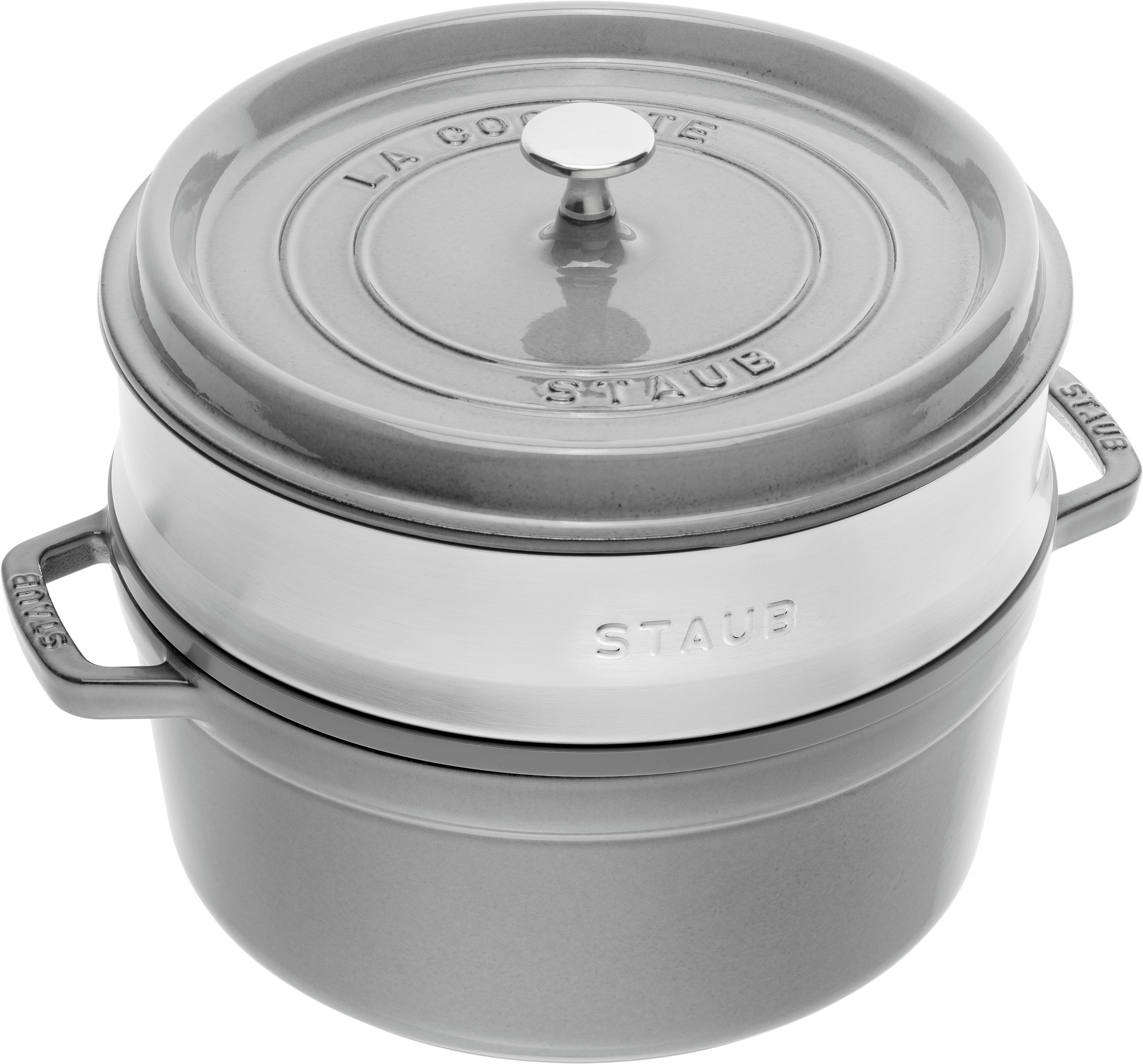 Cocotte mit Dämpfeinsatz, 24 cm | Graphit-Grau | rund | Gusseisen