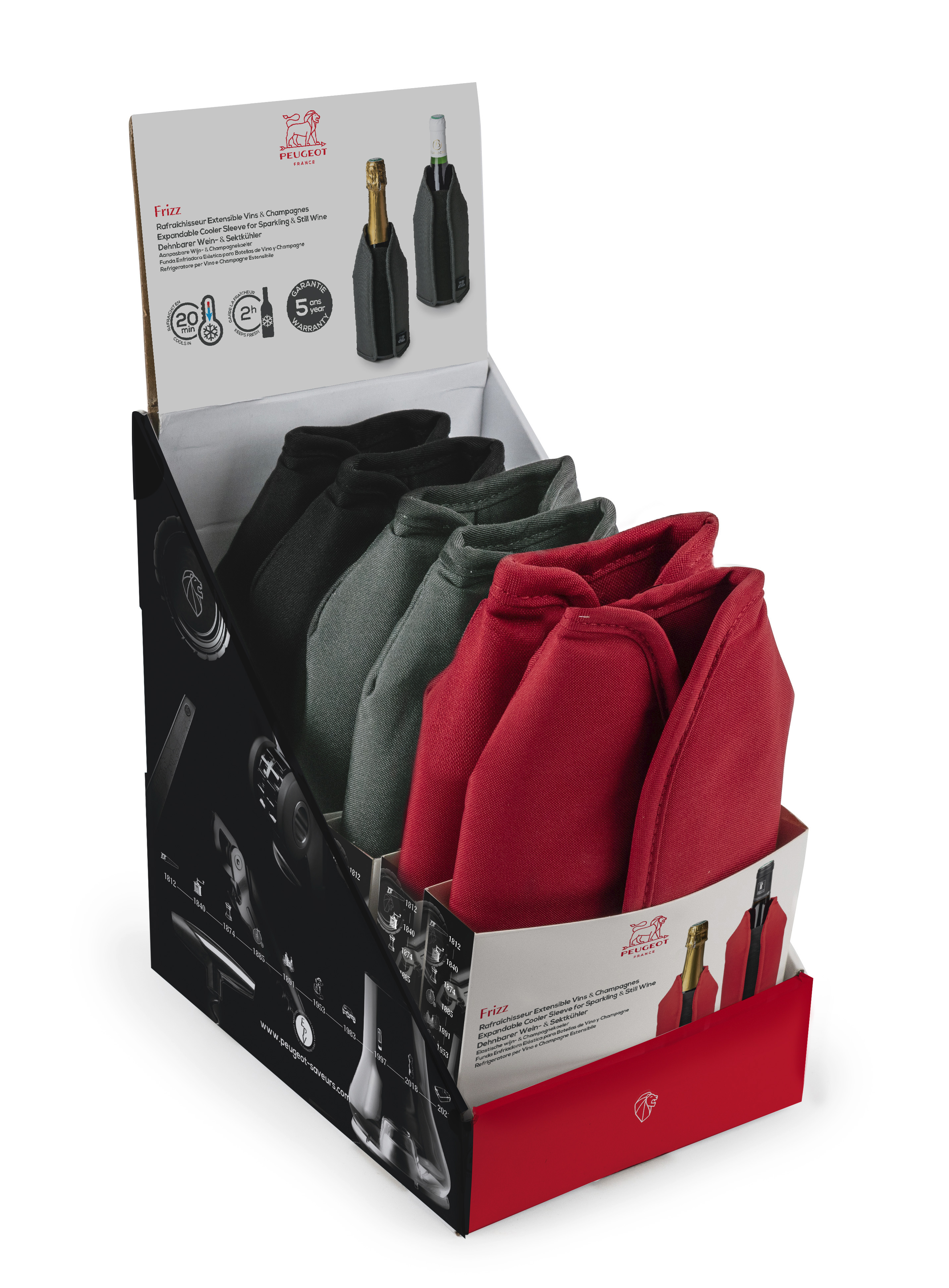 FRIZZ Kühlmanschette 2x rot, 2x grau, 2x schwarz 23 cm Mix-Display