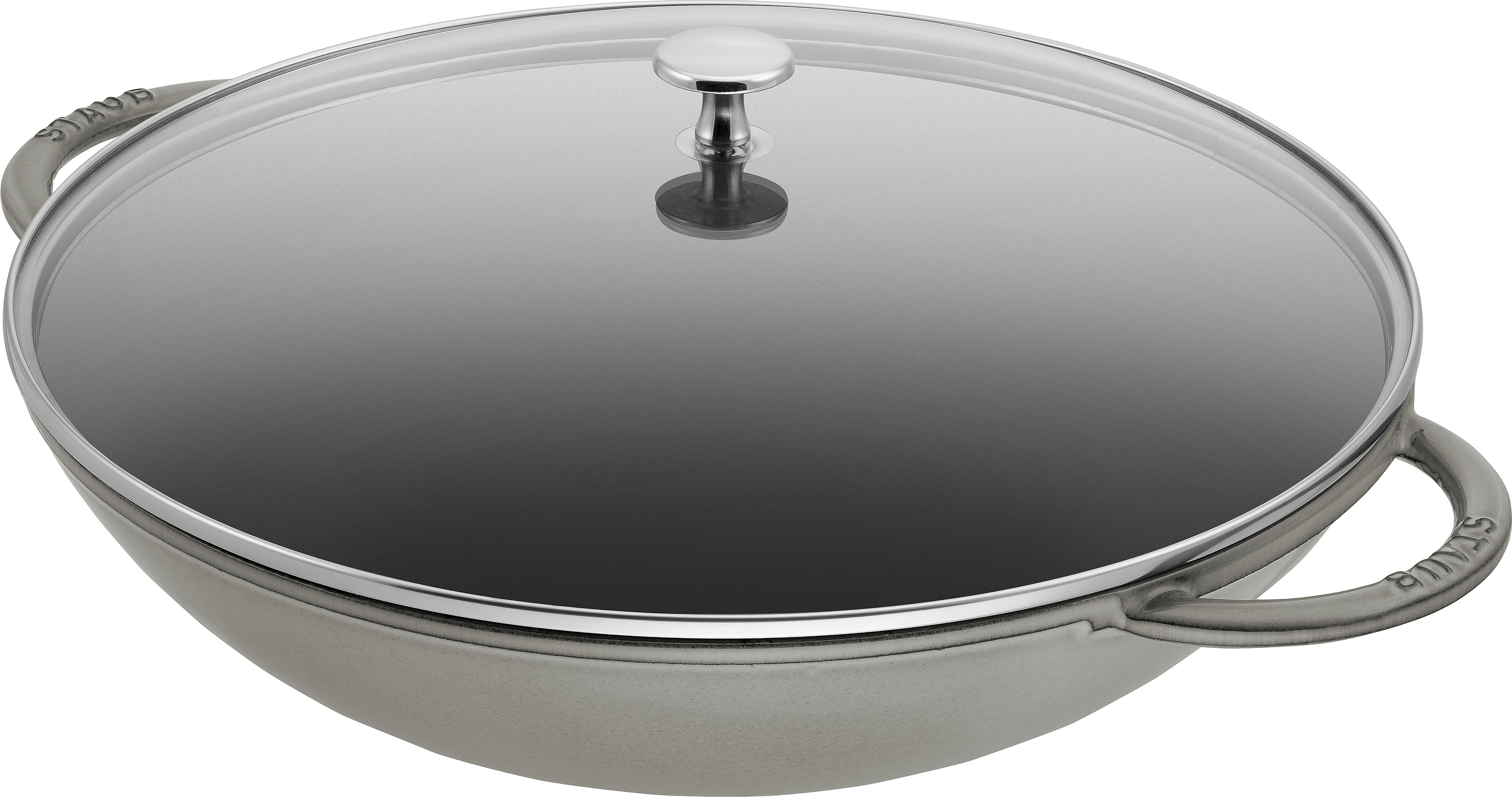 Wok mit Glasdeckel, 37 cm | rund | Gusseisen | Graphit-Grau