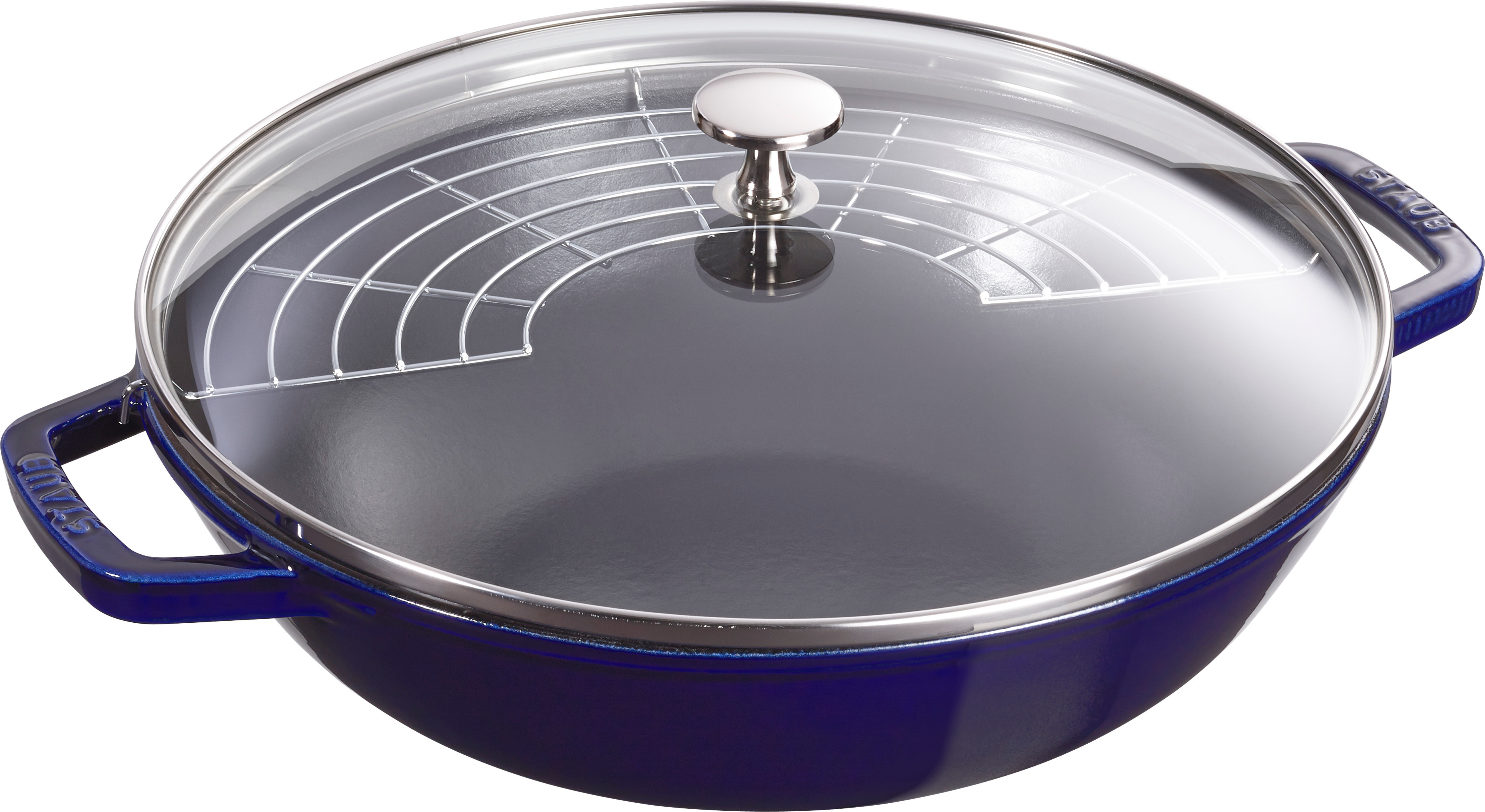 Wok mit Glasdeckel, 30 cm | rund | Gusseisen | Dunkelblau