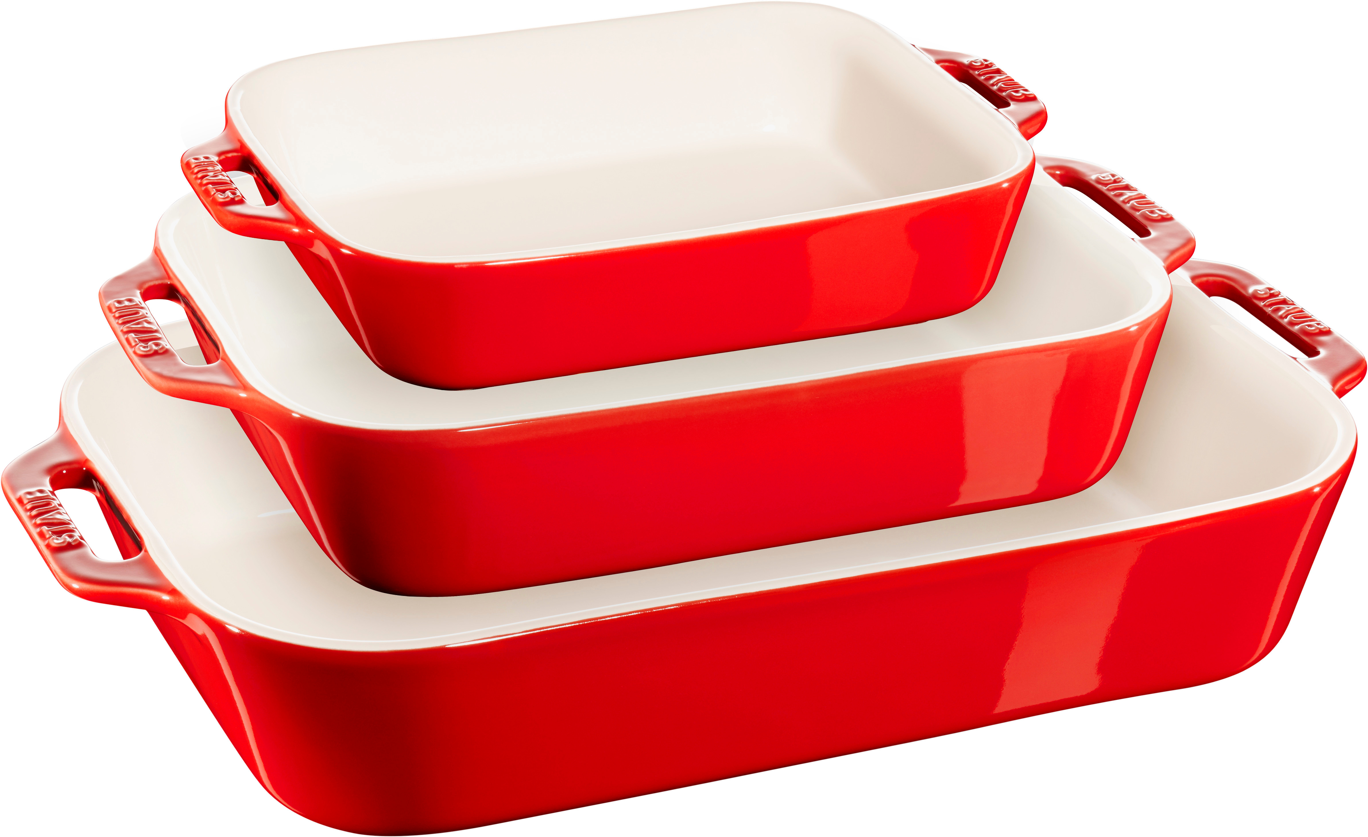 Ofenformenset, 3-tlg | rechteckig | Keramik | Kirsch-Rot